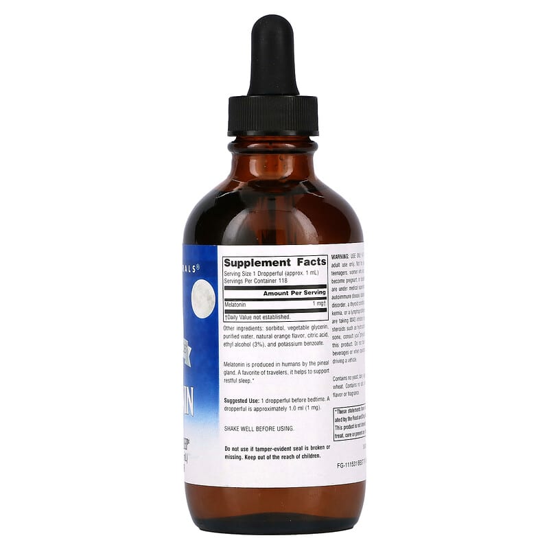 Source Naturals Sleep Science Melatonin Liquid Orange 1 mg 4 fl oz (118.28 ml) 2 Thành phần vi chất của Source Naturals Sleep Science Melatonin Liquid Orange 1 mg 4 fl oz (118.28 ml) 021078000877