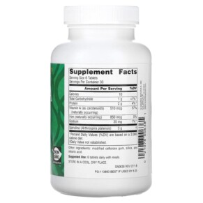 Thành phần vi chất của Source Naturals Spirulina 500 mg 200 Tablets 021078006381