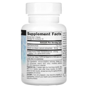 Thành phần vi chất của Source Naturals Swedish Flower Pollen 90 Tablets 021078012979