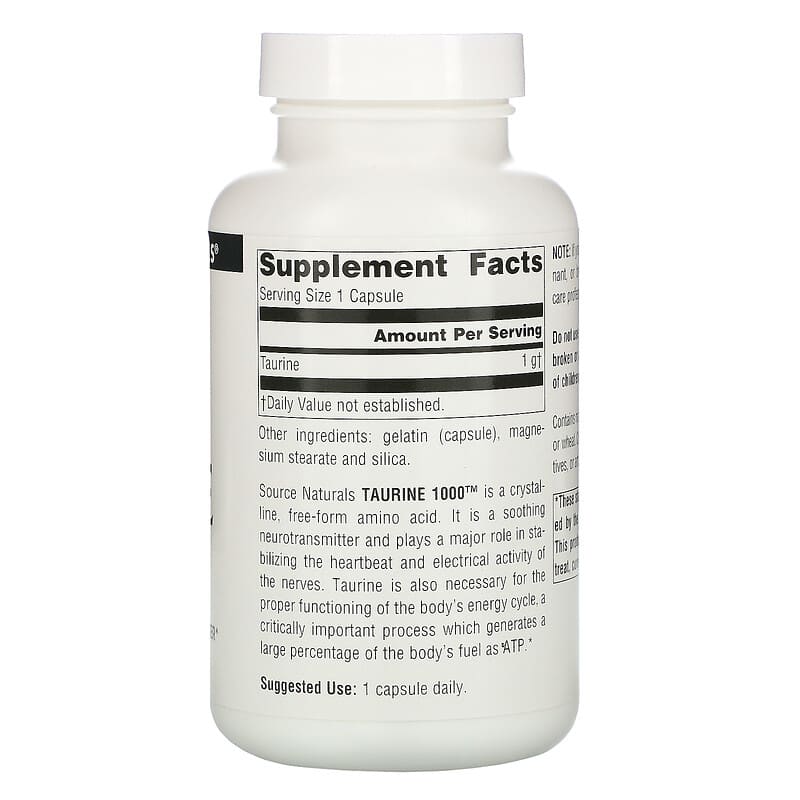 Source Naturals Taurine 1000 1.000 mg 120 Capsules 2 Thành phần vi chất của Source Naturals Taurine 1000 1.000 mg 120 Capsules 021078020684