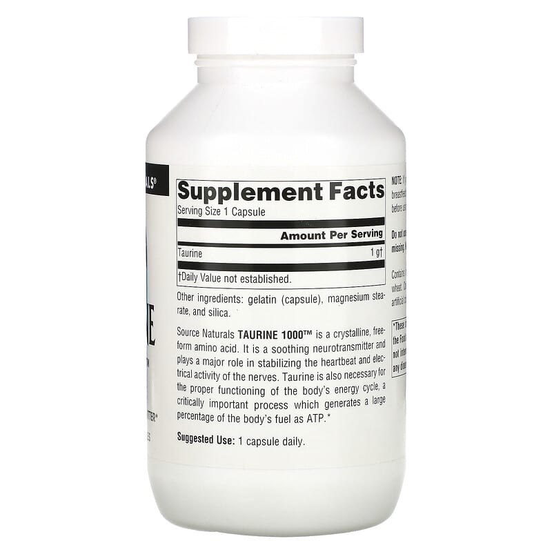 Source Naturals Taurine 1000 1.000 mg 240 Capsules 2 Thành phần vi chất của Source Naturals Taurine 1000 1.000 mg 240 Capsules 021078020691