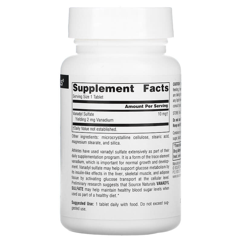 Source Naturals Vanadyl Sulfate 10 mg 100 Tablets 2 Thành phần vi chất của Source Naturals Vanadyl Sulfate 10 mg 100 Tablets 021078017479