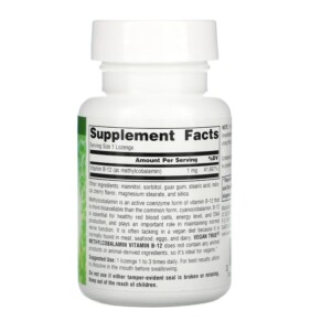 Thành phần vi chất của Source Naturals Vegan True MethylCobalamin Vitamin B-12 Cherry 1 mg 60 Lozenges 021078025764