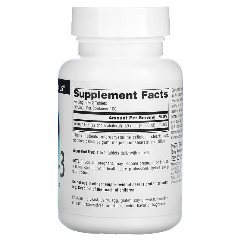 Source Naturals Vitamin D-3 1.000 IU 200 Tablets 2 Thành phần vi chất của Source Naturals Vitamin D-3 1.000 IU 200 Tablets 021078017929