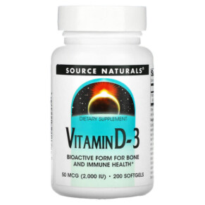 Thực phẩm chức năng Source Naturals Vitamin D-3 50 mcg (2.000 IU) 200 Softgels 021078022374