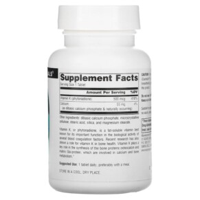 Thành phần vi chất của Source Naturals Vitamin K 500 mcg 200 Tablets 021078014508