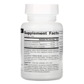 Thành phần vi chất của Source Naturals Vitamin K2 + D3 60 Tablets 021078019220