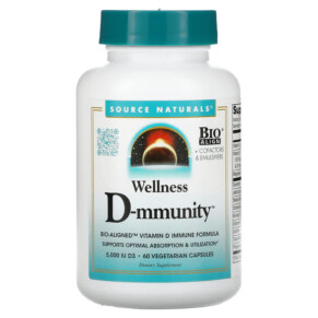 Thực phẩm chức năng Source Naturals Wellness D-mmunity Bio-Aligned Vitamin D Immune Formula 75 mcg (3.000 IU) 60 Vegetarian Capsules 021078028727