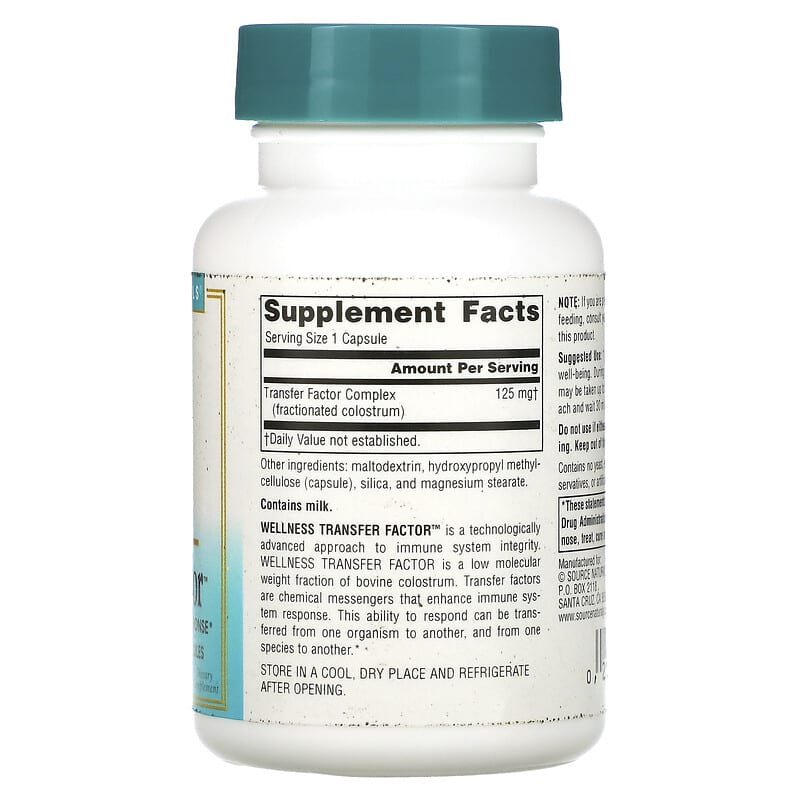 Source Naturals Wellness Transfer Factor 125 mg 60 Vegetarian Capsules 2 Thành phần vi chất của Source Naturals Wellness Transfer Factor 125 mg 60 Vegetarian Capsules 021078026358