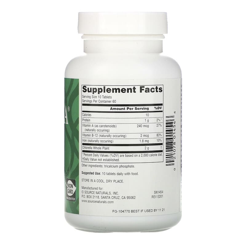 Source Naturals Yaeyama Chlorella 200 mg 600 Tablets 2 Thành phần vi chất của Source Naturals Yaeyama Chlorella 200 mg 600 Tablets 021078014546