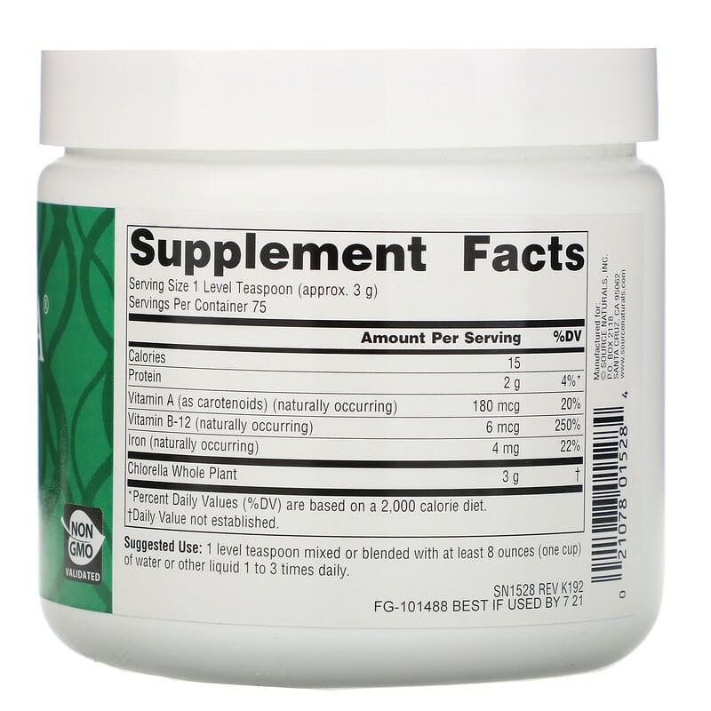 Source Naturals Yaeyama Chlorella 8 oz (226.8 g) 2 Thành phần vi chất của Source Naturals Yaeyama Chlorella 8 oz (226.8 g) 021078015284
