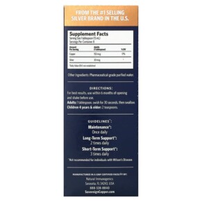 Thành phần vi chất của Sovereign Silver Bio-Active Copper Hydrosol 10 PPM 4 fl oz (118 ml) 684088232401