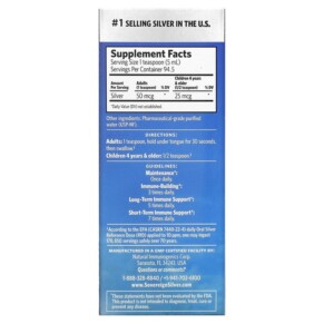 Thành phần vi chất của Sovereign Silver Bio-Active Silver Hydrosol 10 ppm 16 fl oz (473 ml) 684088232371