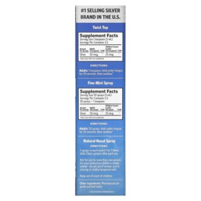 Thành phần vi chất của Sovereign Silver Bio-Active Silver Hydrosol Daily + Immune Support Sinus Relief Trial & Travel Kit 10 PPM 3 Piece Kit 1 fl oz (29 ml) Each 684088700078