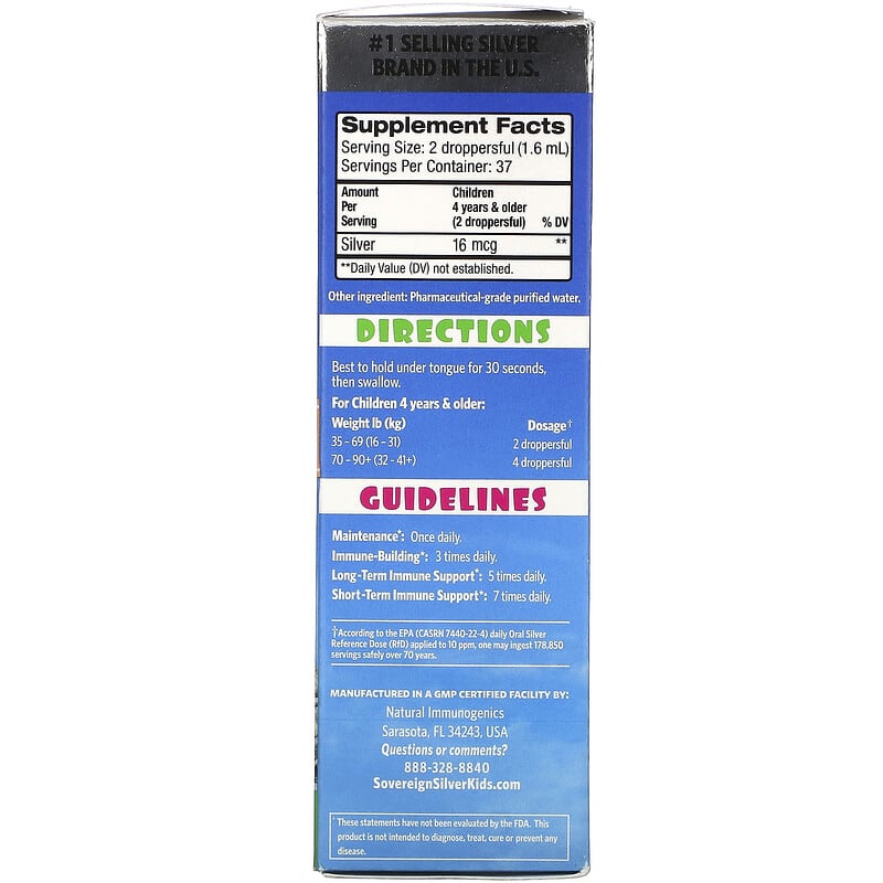 Sovereign Silver Kids Bio-Active Silver Hydrosol Daily Immune Support Ages 4+ 10 PPM 2 fl oz (59 ml) 2 Thành phần vi chất của Sovereign Silver Kids Bio-Active Silver Hydrosol Daily Immune Support Ages 4+ 10 PPM 2 fl oz (59 ml) 684088234368