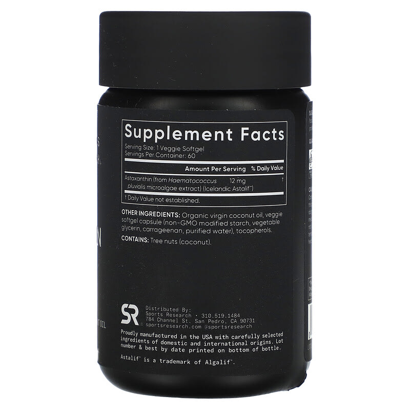 Sports Research Astaxanthin 12 mg 60 Veggie Softgels 2 Thành phần vi chất của Sports Research Astaxanthin 12 mg 60 Veggie Softgels 023249004554