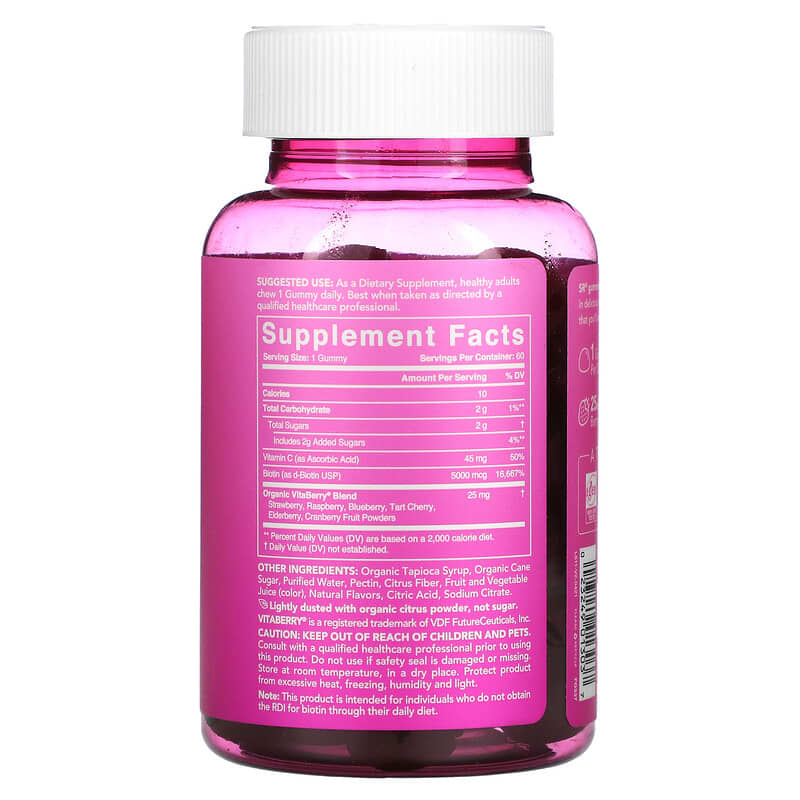 Sports Research Biotin + Vitamin C Natural Berry 60 Gummies 2 Thành phần vi chất của Sports Research Biotin + Vitamin C Natural Berry 60 Gummies 023249013037
