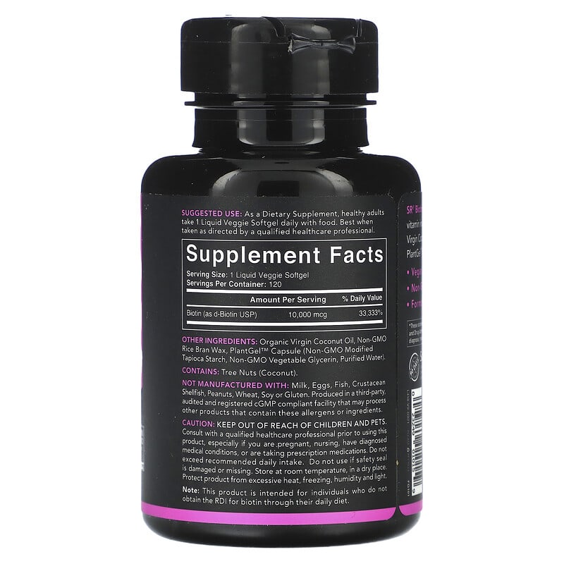 Sports Research Biotin with Coconut Oil 10.000 mcg 120 Veggie Softgels 2 Thành phần vi chất của Sports Research Biotin with Coconut Oil 10.000 mcg 120 Veggie Softgels 023249010159