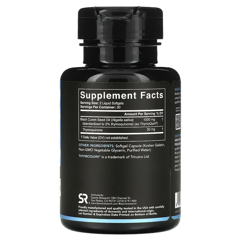 Sports Research Black Cumin Seed Oil 500 mg 60 Softgels 2 Thành phần vi chất của Sports Research Black Cumin Seed Oil 500 mg 60 Softgels 023249091554