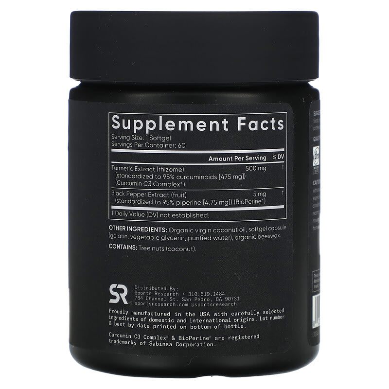 Sports Research C3 Complex Turmeric Curcumin 500 mg 60 Softgels 2 Thành phần vi chất của Sports Research C3 Complex Turmeric Curcumin 500 mg 60 Softgels 023249004585