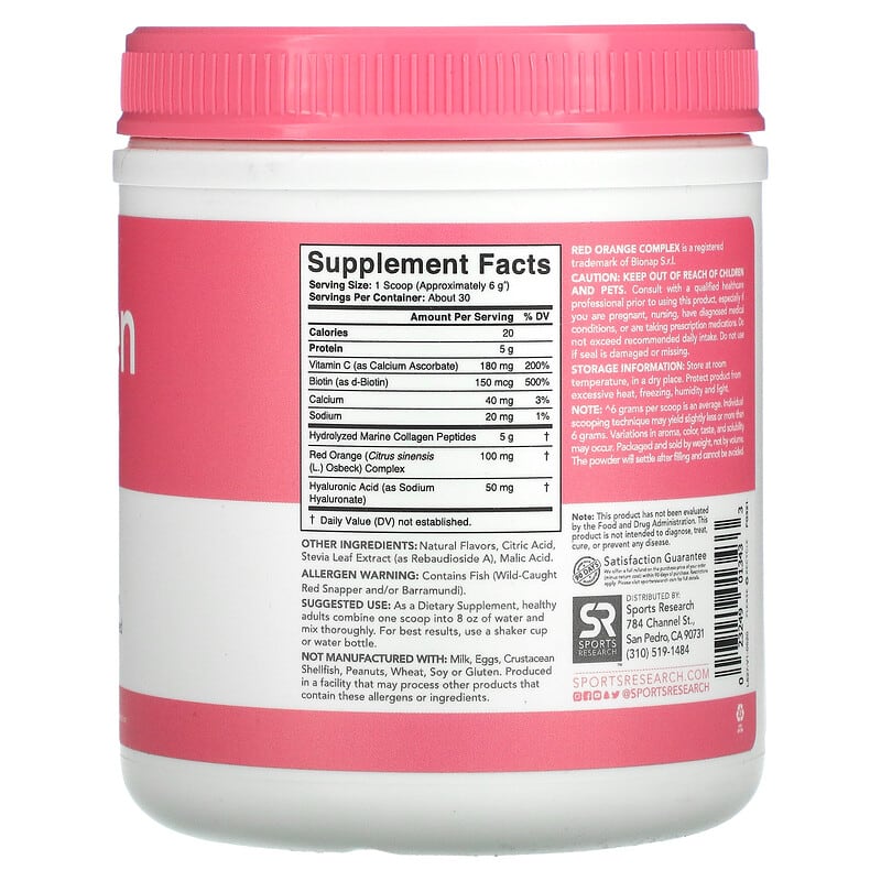 Sports Research Collagen Beauty Complex Marine Collagen Strawberry Lemonade 6.34 oz (180 g) 2 Thành phần vi chất của Sports Research Collagen Beauty Complex Marine Collagen Strawberry Lemonade 6.34 oz (180 g) 023249013433