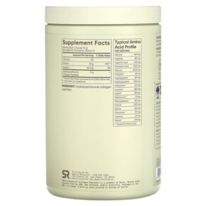 Thành phần vi chất của Sports Research Collagen Peptides Hydrolyzed Type I & III Collagen Unflavored 16 oz (454 g) 023249010180