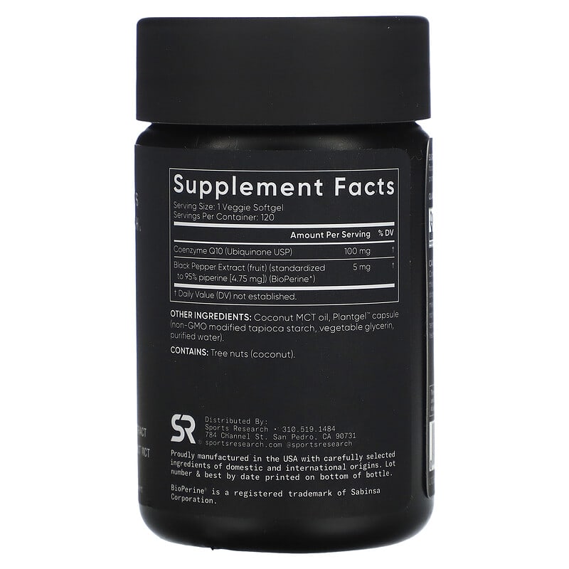 Sports Research CoQ10 USP Grade with Bioperine 100 mg 120 Veggie Softgels 2 Thành phần vi chất của Sports Research CoQ10 USP Grade with Bioperine 100 mg 120 Veggie Softgels 023249011354