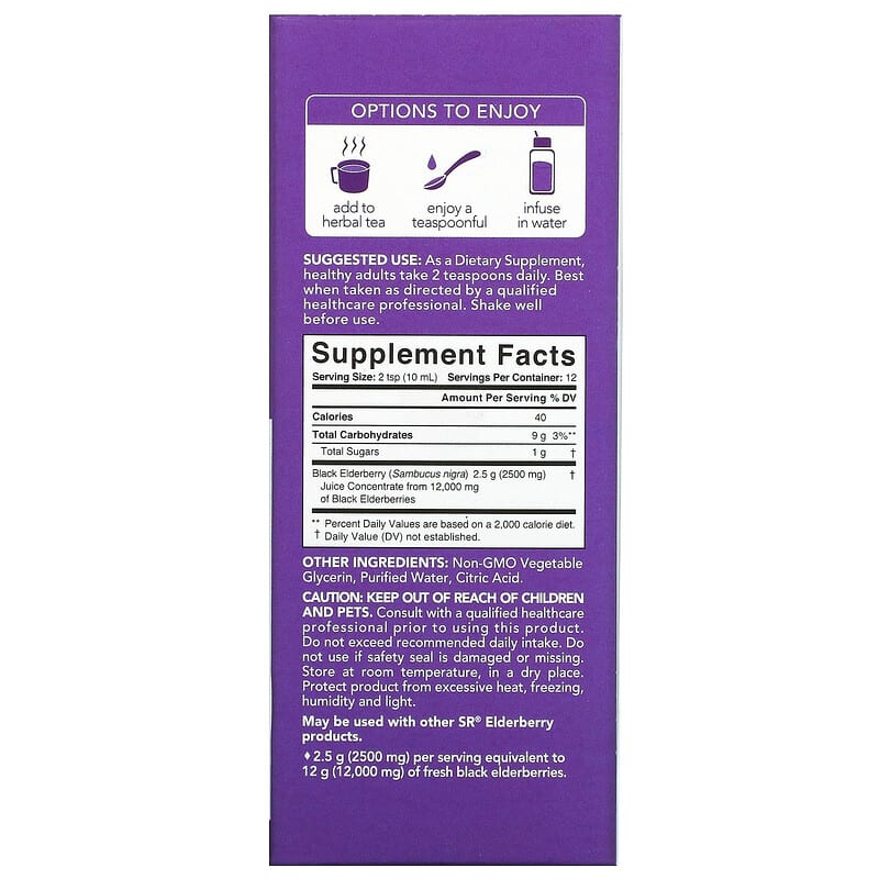 Sports Research Elderberry Sambucus Syrup 12.000 mg 4 fl oz (120 ml) 2 Thành phần vi chất của Sports Research Elderberry Sambucus Syrup 12.000 mg 4 fl oz (120 ml) 023249090076