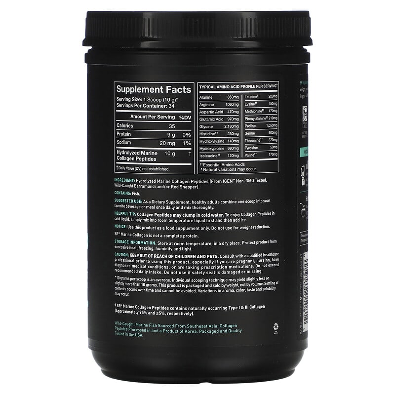 Sports Research Marine Collagen Peptides Unflavored 12 oz (340 g) 2 Thành phần vi chất của Sports Research Marine Collagen Peptides Unflavored 12 oz (340 g) 023249010814