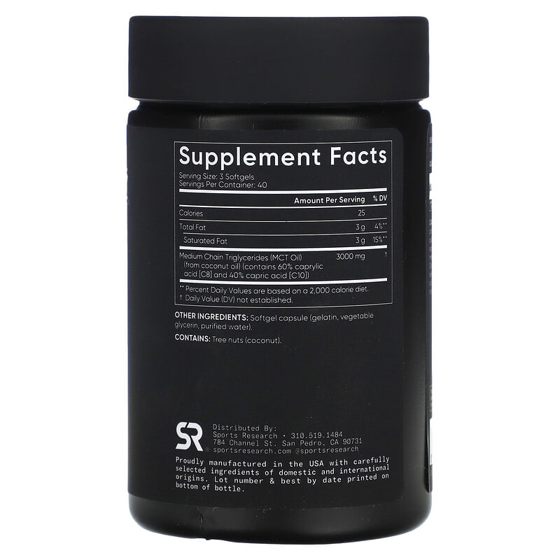 Sports Research MCT Oil 1.000 mg 120 Softgels 2 Thành phần vi chất của Sports Research MCT Oil 1.000 mg 120 Softgels 023249010807