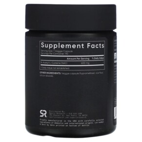 Thành phần vi chất của Sports Research NAC N-Acetyl-Cysteine 600 mg 90 Veggie Capsules 023249091561