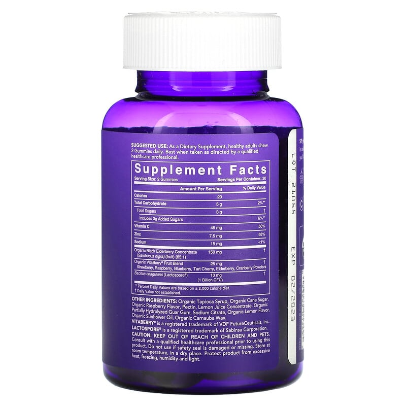 Sports Research Organic Elderberry Vitamin C + Zinc Natural Berry 60 Gummies 2 Thành phần vi chất của Sports Research Organic Elderberry Vitamin C + Zinc Natural Berry 60 Gummies 023249013495