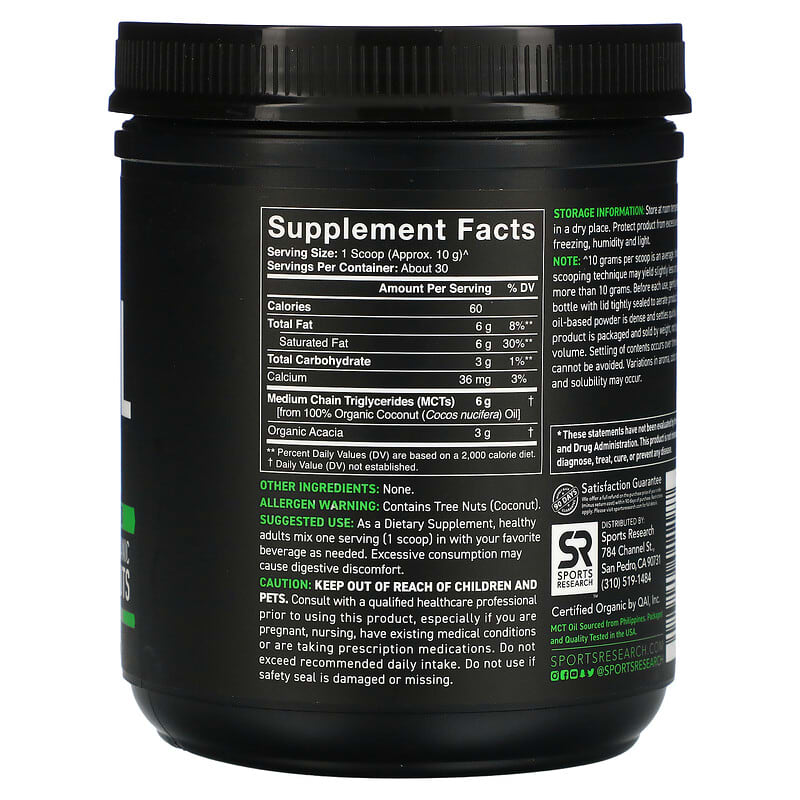 Sports Research Organic MCT Oil Powder Unflavored 10.6 oz (300 g) 2 Thành phần vi chất của Sports Research Organic MCT Oil Powder Unflavored 10.6 oz (300 g) 023249011187