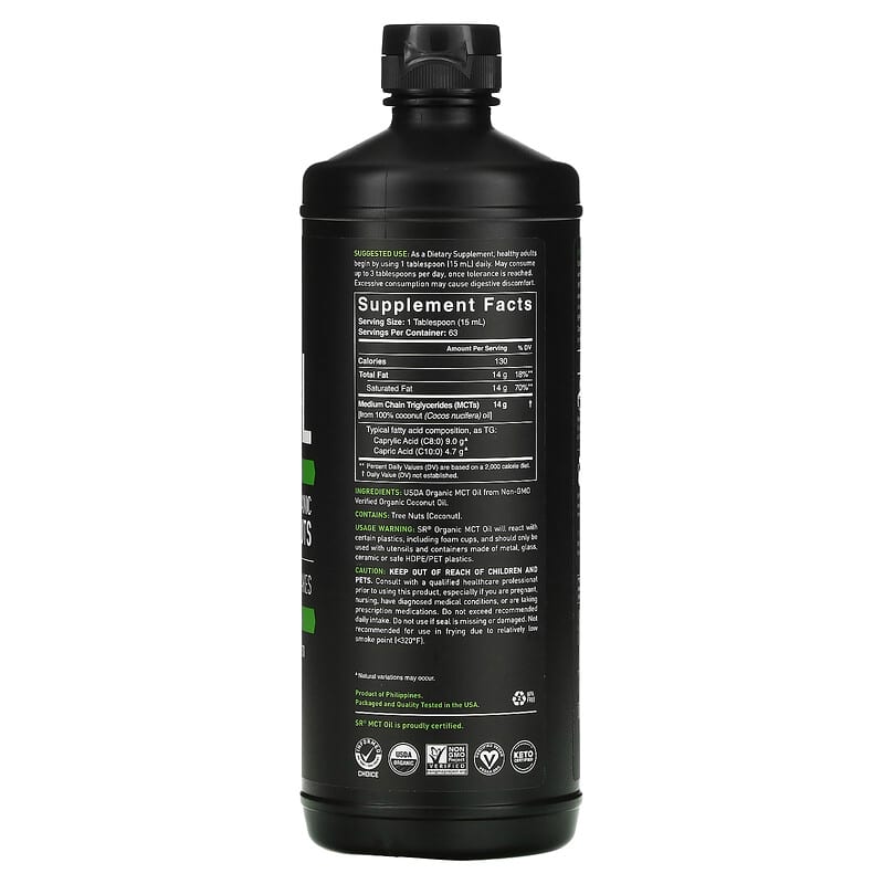 Sports Research Organic MCT Oil Unflavored 32 fl oz (946 ml) 2 Thành phần vi chất của Sports Research Organic MCT Oil Unflavored 32 fl oz (946 ml) 023249011620