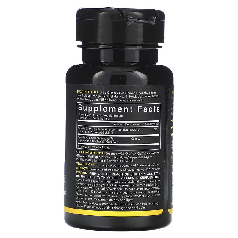 Sports Research Plant Based D3 + K2 60 Veggie Softgels 2 Thành phần vi chất của Sports Research Plant Based D3 + K2 60 Veggie Softgels 023249011347