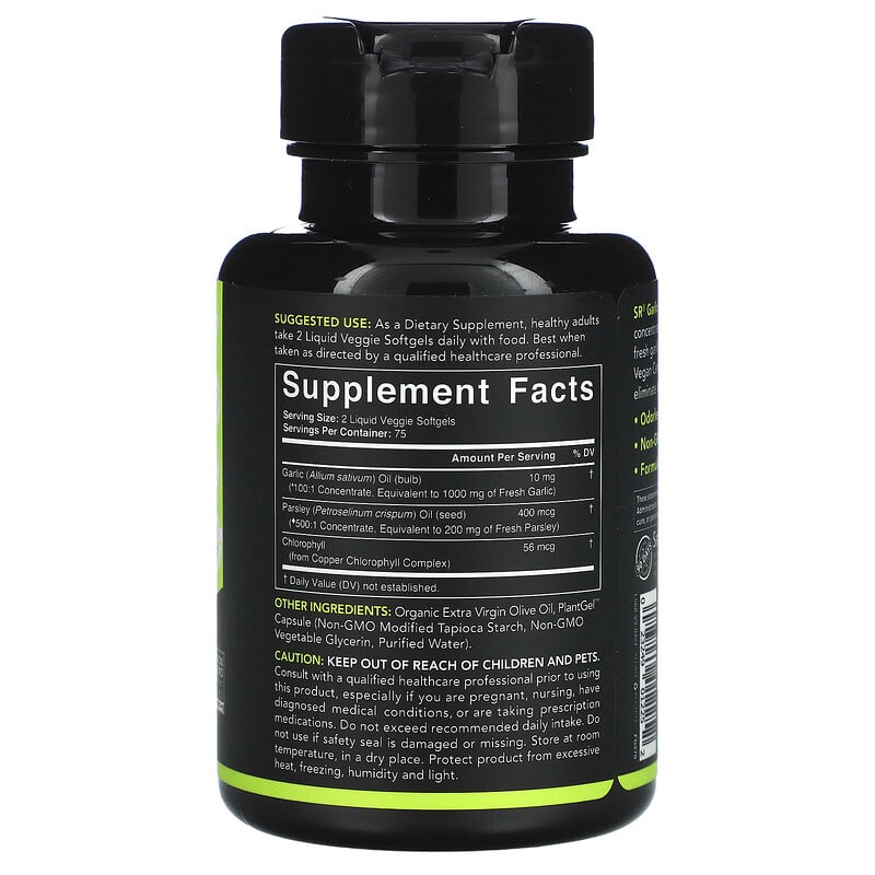 Sports Research Plant-Based Garlic Oil with Parsley & Chlorophyll 150 Veggie Softgels 2 Thành phần vi chất của Sports Research Plant-Based Garlic Oil with Parsley & Chlorophyll 150 Veggie Softgels 023249012252