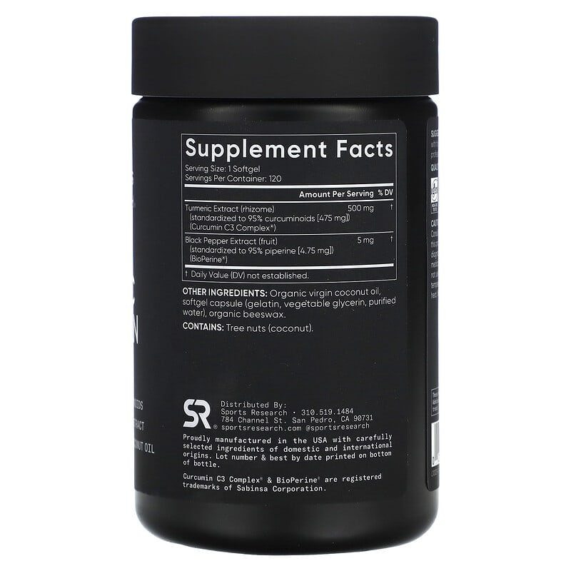 Sports Research Turmeric Curcumin 500 mg 120 Softgels 2 Thành phần vi chất của Sports Research Turmeric Curcumin 500 mg 120 Softgels 023249000839