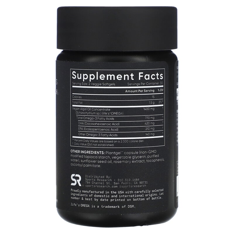 Sports Research Vegan Omega-3 60 Veggie Softgels 2 Thành phần vi chất của Sports Research Vegan Omega-3 60 Veggie Softgels 023249011156