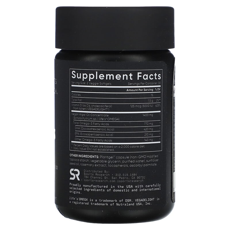 Sports Research Vegan Omega + D3 60 Veggie Softgels 2 Thành phần vi chất của Sports Research Vegan Omega + D3 60 Veggie Softgels 023249091585