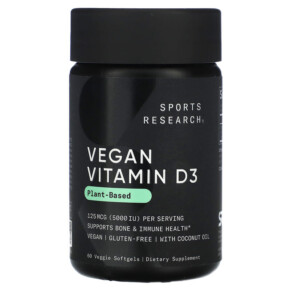 Thực phẩm chức năng Sports Research Vegan Vitamin D3 125 mcg (5.000 IU) 60 Veggie Softgels 023249011491