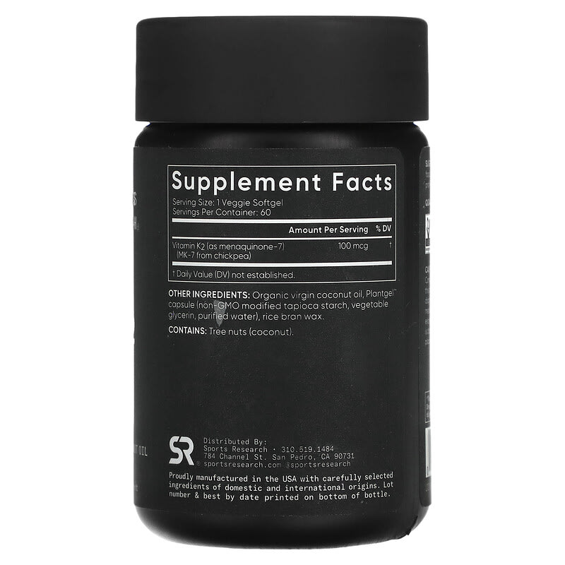 Sports Research Vitamin K2 Plant-Based 100 mcg 60 Veggie Softgels 2 Thành phần vi chất của Sports Research Vitamin K2 Plant-Based 100 mcg 60 Veggie Softgels 023249004394