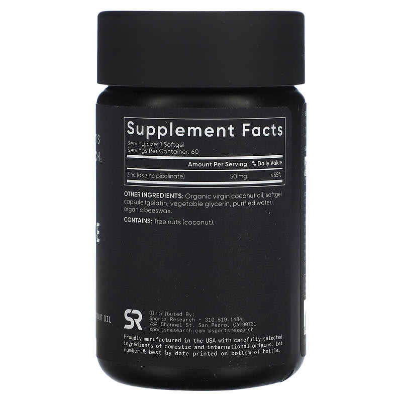 Sports Research Zinc Picolinate High Potency 50 mg 60 Softgels 2 Thành phần vi chất của Sports Research Zinc Picolinate High Potency 50 mg 60 Softgels 023249090106