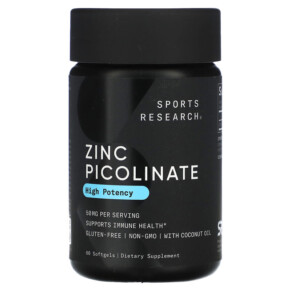 Thực phẩm chức năng Sports Research Zinc Picolinate High Potency 50 mg 60 Softgels 023249090106