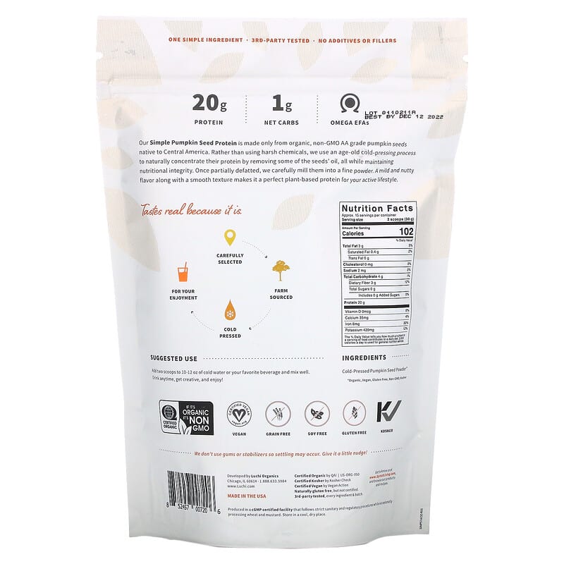 Sprout Living Simple Pumpkin Seed Protein 1 lb (454 g) 2 Thành phần vi chất của Sprout Living Simple Pumpkin Seed Protein 1 lb (454 g) 852457007206