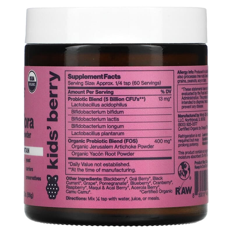 Sunbiotics Kids! Friendlier Flora Probiotic & Prebiotic Powder Berry 5 Billion 2 oz (56 g) 2 Thành phần vi chất của Sunbiotics Kids! Friendlier Flora Probiotic & Prebiotic Powder Berry 5 Billion 2 oz (56 g) 850018464963