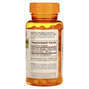 Thành phần vi chất của Sundown Naturals Alpha Lipoic Acid 600 mg 60 Capsules 030768179656
