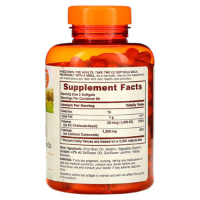 Thành phần vi chất của Sundown Naturals Calcium Plus Vitamin D3 600 mg 170 Softgels 030768134389