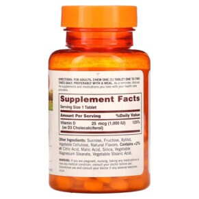 Thành phần vi chất của Sundown Naturals Chewable Vitamin D3 Strawberry-Banana 25 mg (1.000 IU) 120 ChewableTablets 030768503567