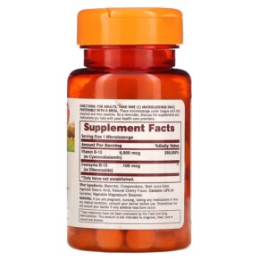 Thành phần vi chất của Sundown Naturals Dissolvable B12 Cherry Flavored 6.000 mcg 60 Microlozenges 030768185657