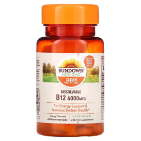 Thực phẩm chức năng Sundown Naturals Dissolvable B12 Cherry Flavored 6.000 mcg 60 Microlozenges 030768185657